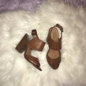 Brown backstrap heels